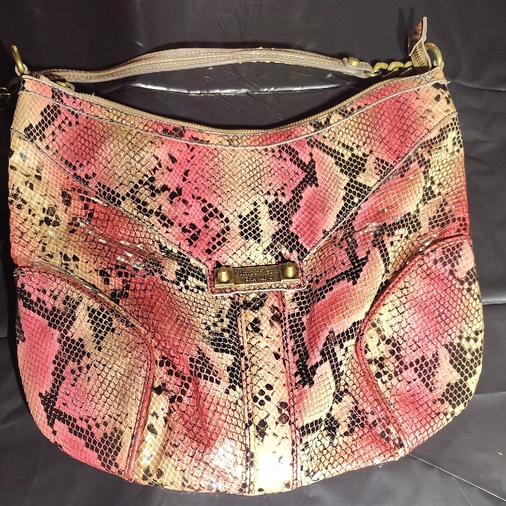 Vera Wang Pink and Black Shoulder Bag with Snakeskin Print